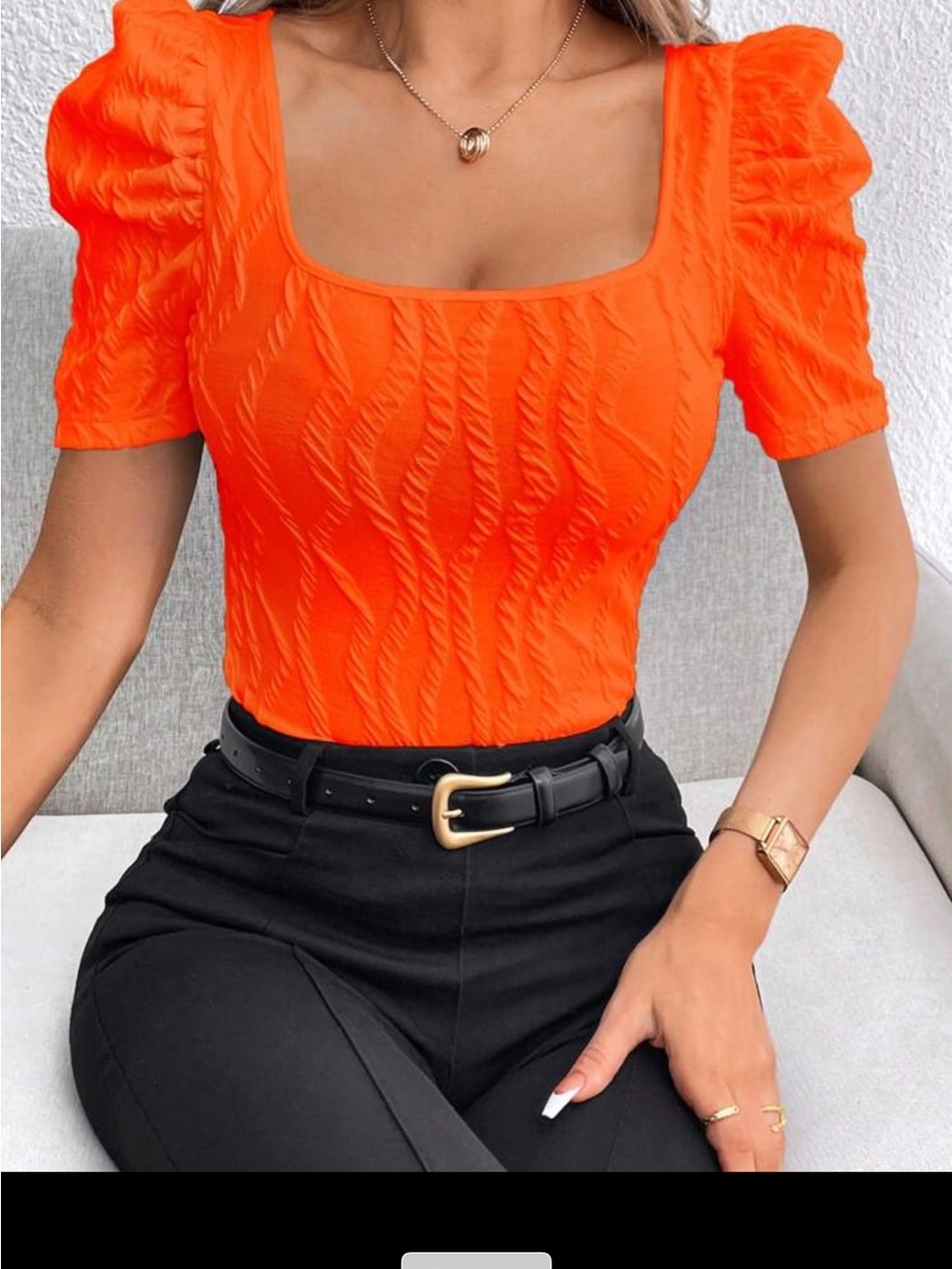 SHEIN Privé Square Neck Puff Sleeve